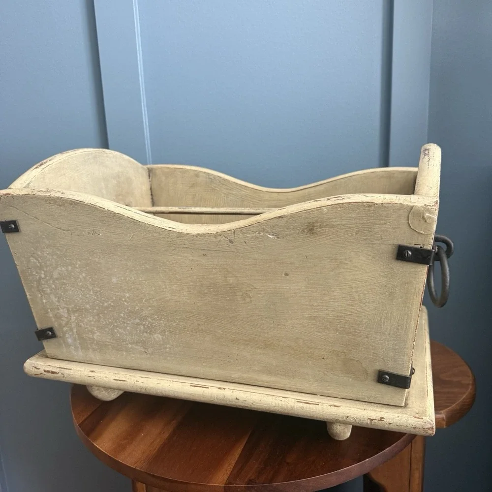 Vintage Wooden Magazine Book Rack Organizer Distressed Cottage Farmhouse Storage